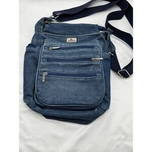 Organizzi Blue Denim Crossbody Travel Bag Retro Boho Multi Pocket